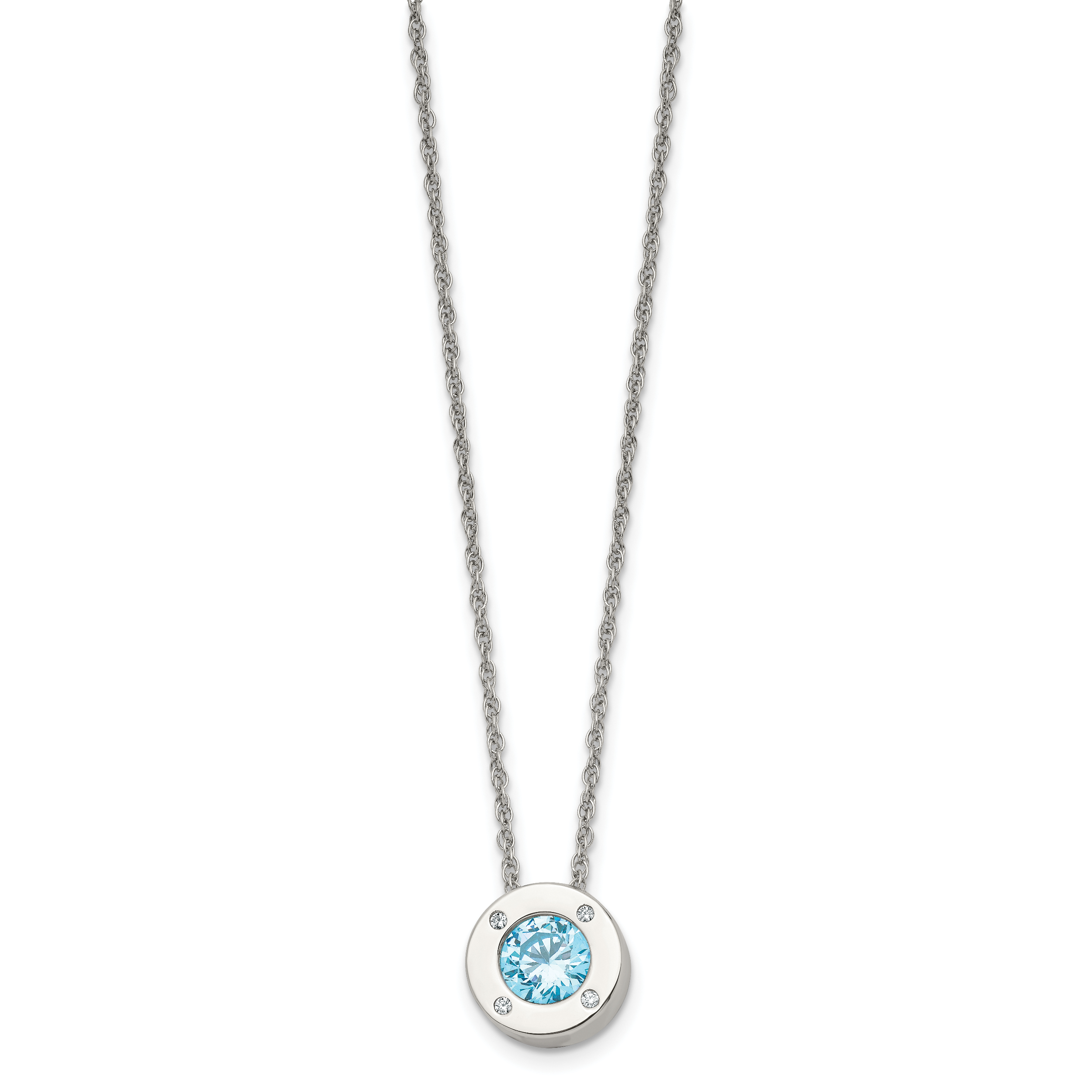 Chisel Stainless Steel Polished CZ December Birthstone Circle Pendant on a 20 inch Multi-Link Chain Necklace