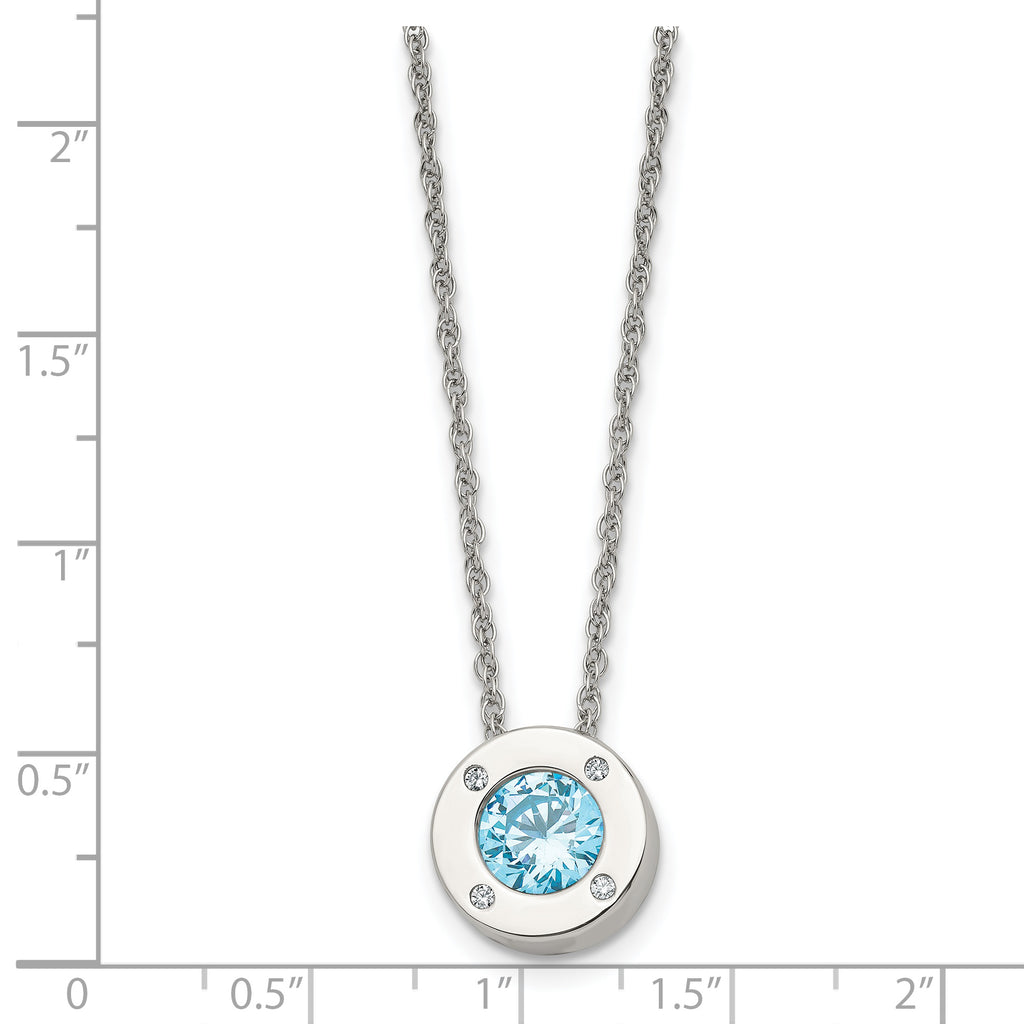 Chisel Stainless Steel Polished CZ December Birthstone Circle Pendant on a 20 inch Multi-Link Chain Necklace