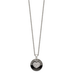 Black Ceramic Heart CZ Necklace in Stainless Steel