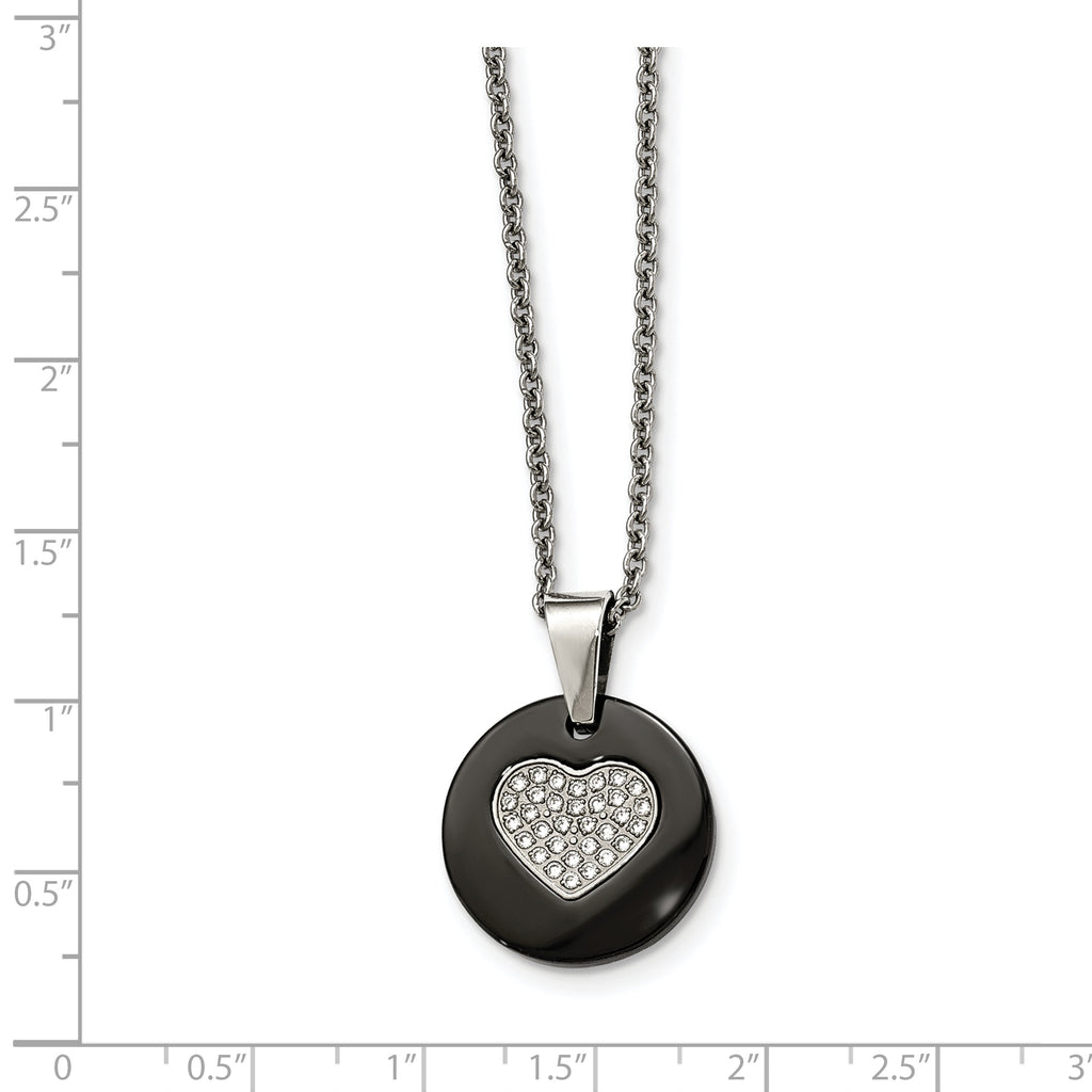 Black Ceramic Heart CZ Necklace in Stainless Steel