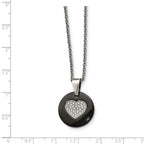 Black Ceramic Heart CZ Necklace in Stainless Steel