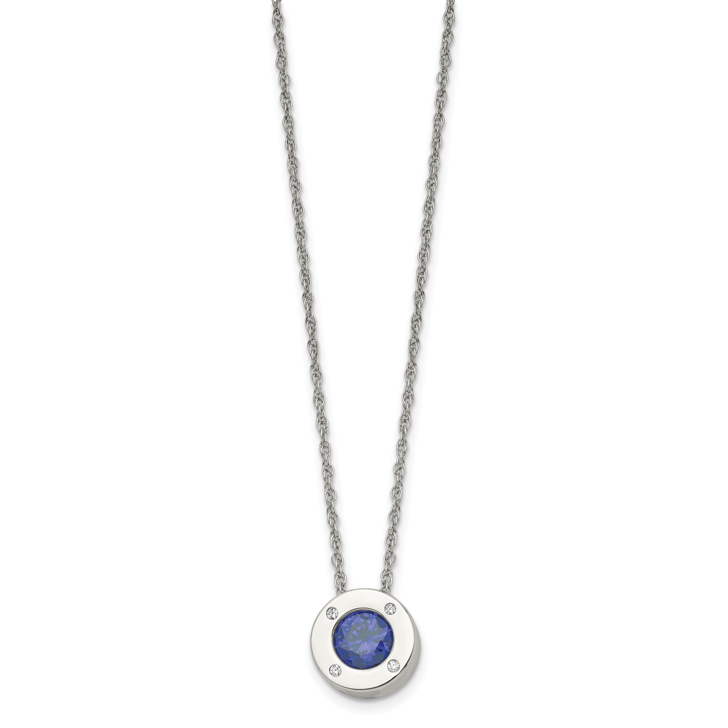 Chisel Stainless Steel Polished CZ September Birthstone Circle Pendant on a 20 inch Multi-Link Chain Necklace