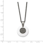 White Ceramic & CZ Circle Necklace in Stainless Steel