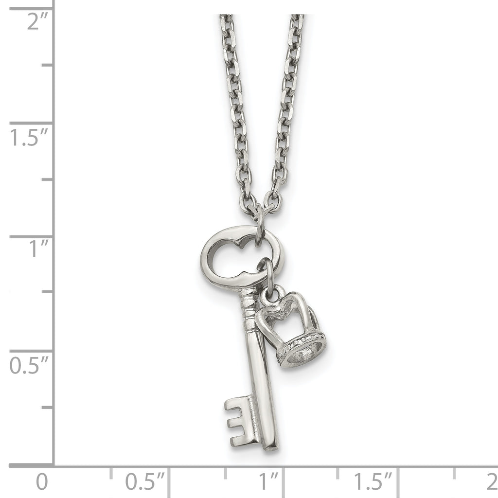 Key & Crown Necklace in Stainless Steel