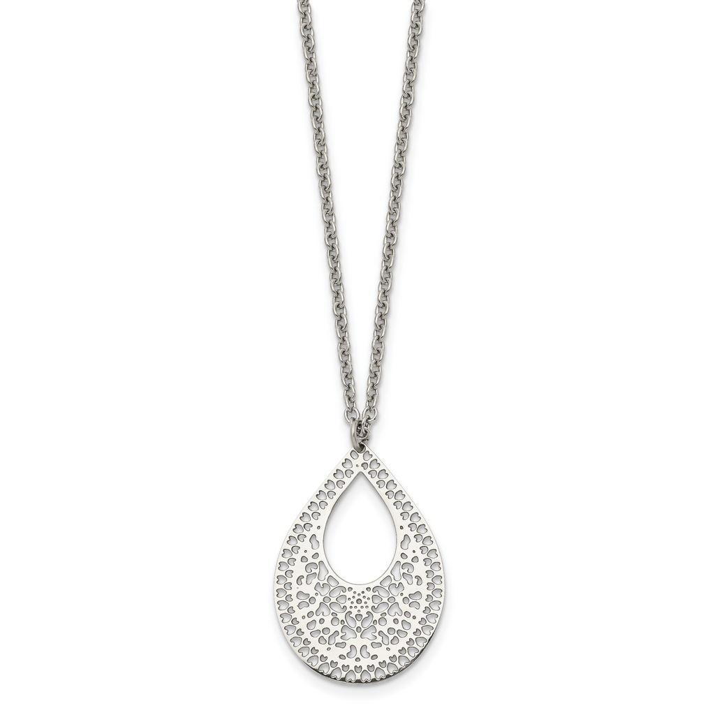 Stainless Steel Polished & Textured Reversible Cut-out Design Necklace