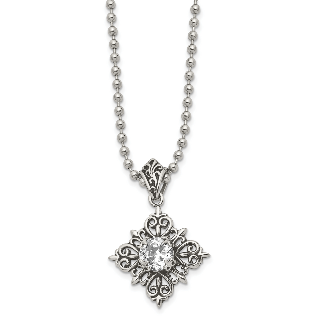 Polished Enamel & Glass Necklace in Stainless Steel, 24in