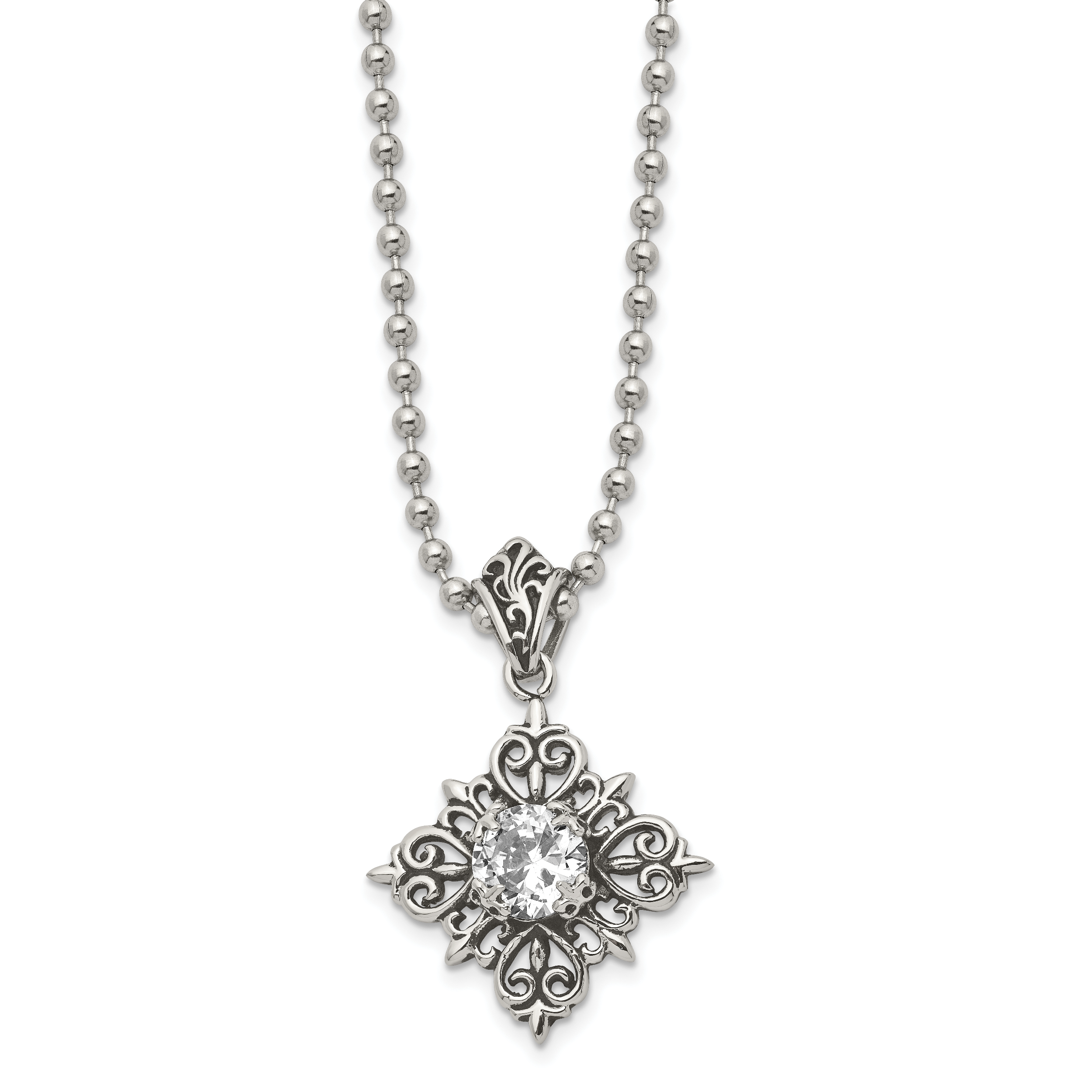 Polished Enamel & Glass Necklace in Stainless Steel, 24in