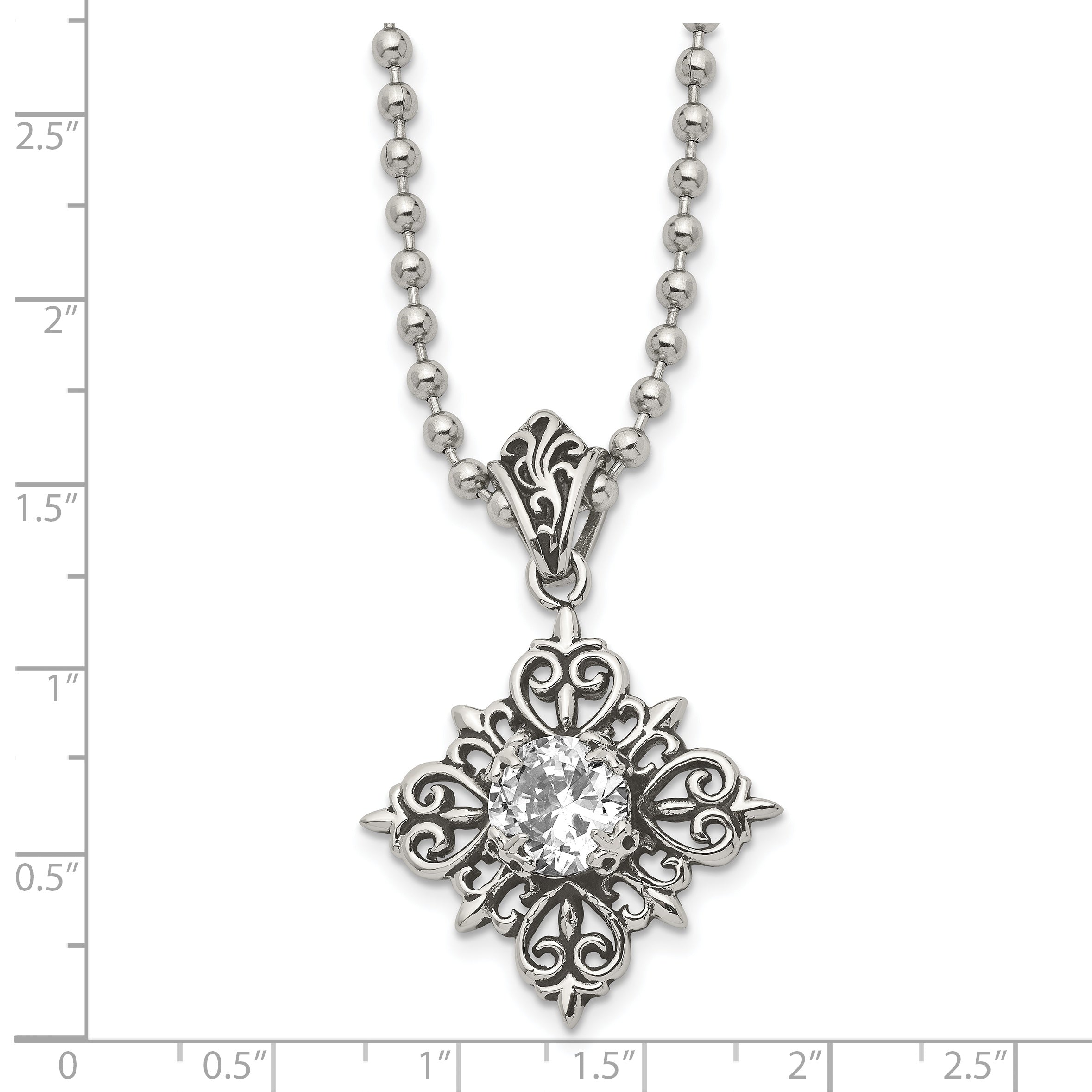 Polished Enamel & Glass Necklace in Stainless Steel, 24in
