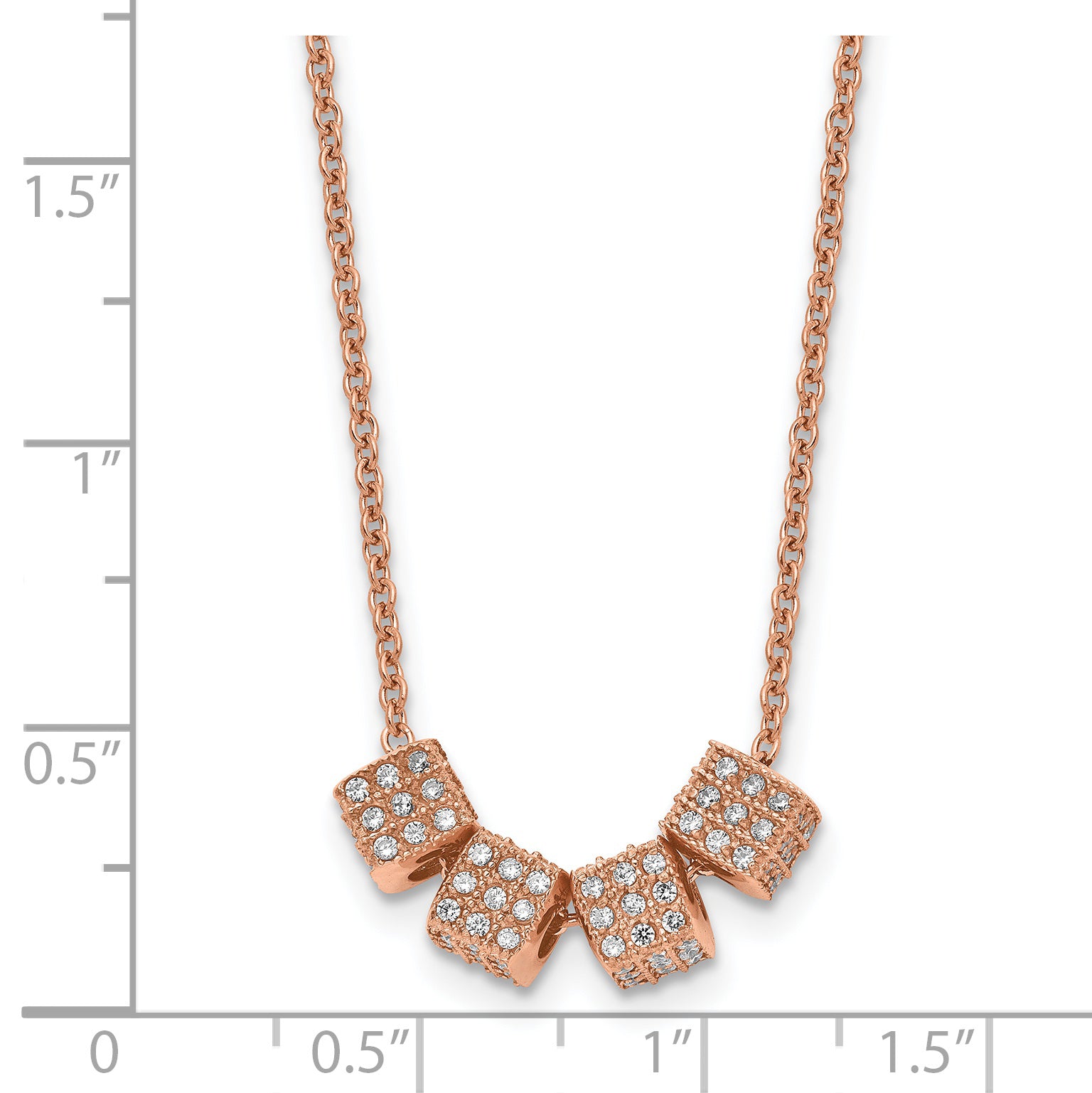 Stainless Steel Polished Rose IP-plated w/CZ 16.5in w/2in ext. Necklace