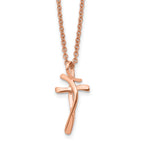 Chisel Stainless Steel Polished Rose IP-plated Twisted Cross Pendant on an 18.25 inch Cable Chain Necklace