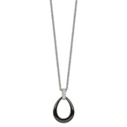 Black Ceramic Teardrop Necklace in Stainless Steel with CZ
