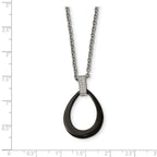 Black Ceramic Teardrop Necklace in Stainless Steel with CZ
