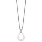 Ceramic Teardrop & CZ Necklace in Stainless Steel, 22in