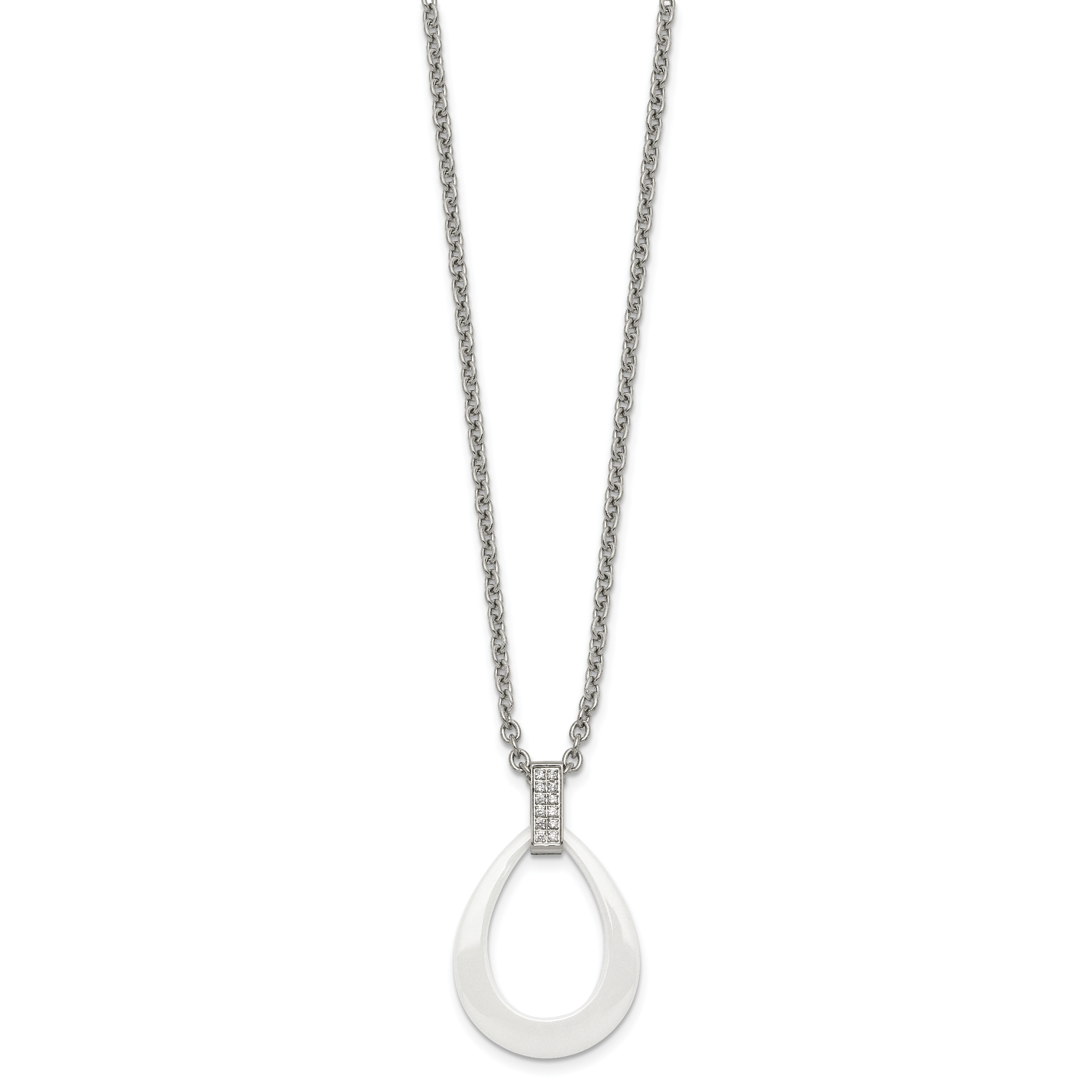 Ceramic Teardrop & CZ Necklace in Stainless Steel, 22in