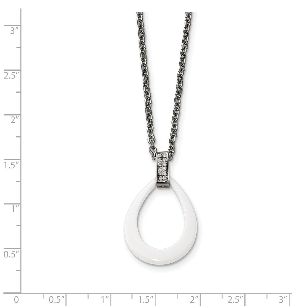Ceramic Teardrop & CZ Necklace in Stainless Steel, 22in