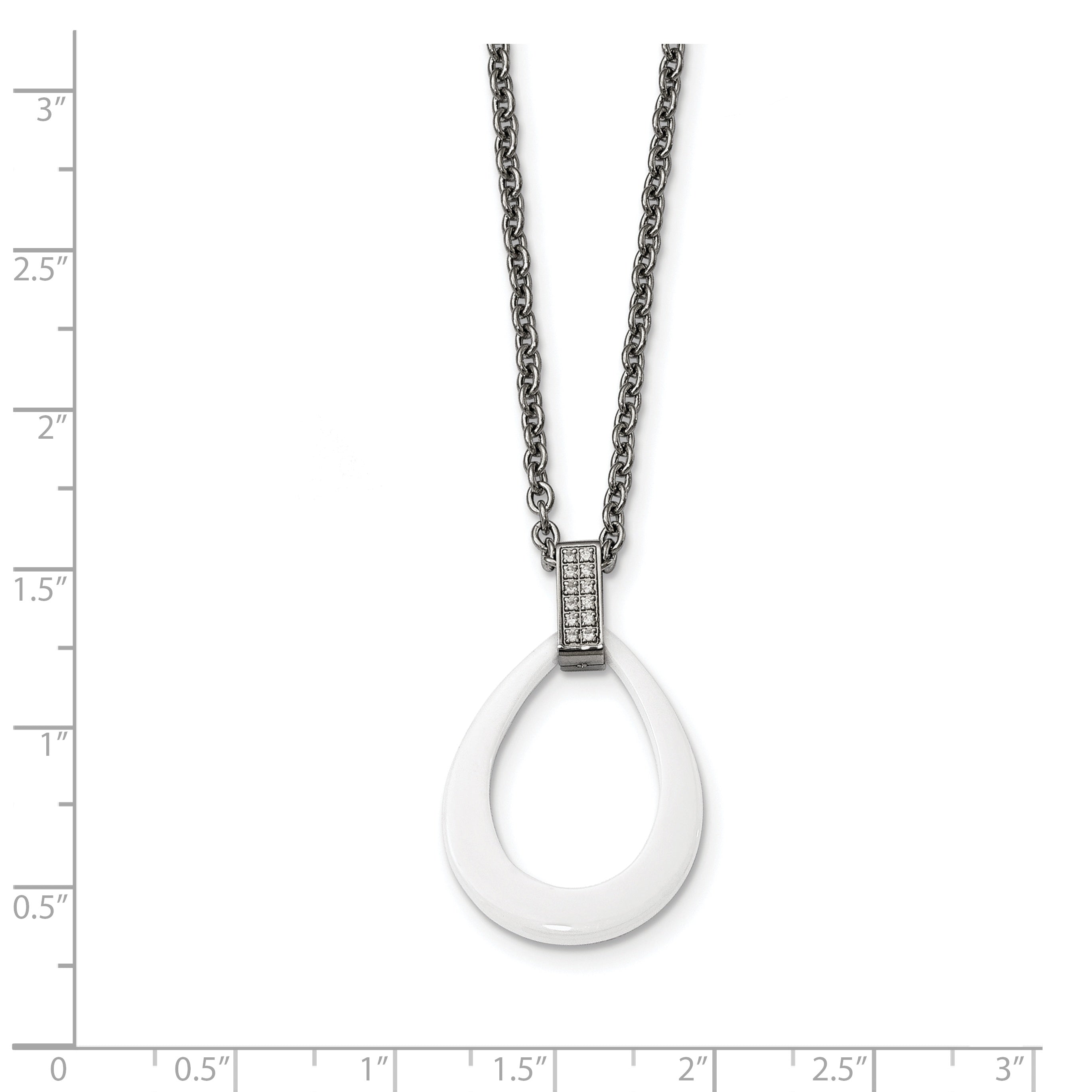 Ceramic Teardrop & CZ Necklace in Stainless Steel, 22in