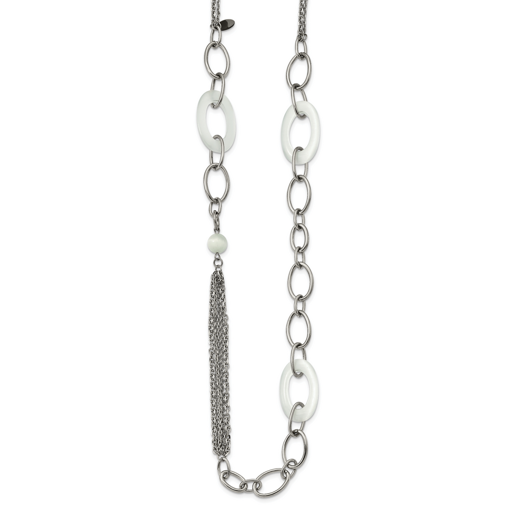 White Cat's Eye Slip-On Necklace in Stainless Steel