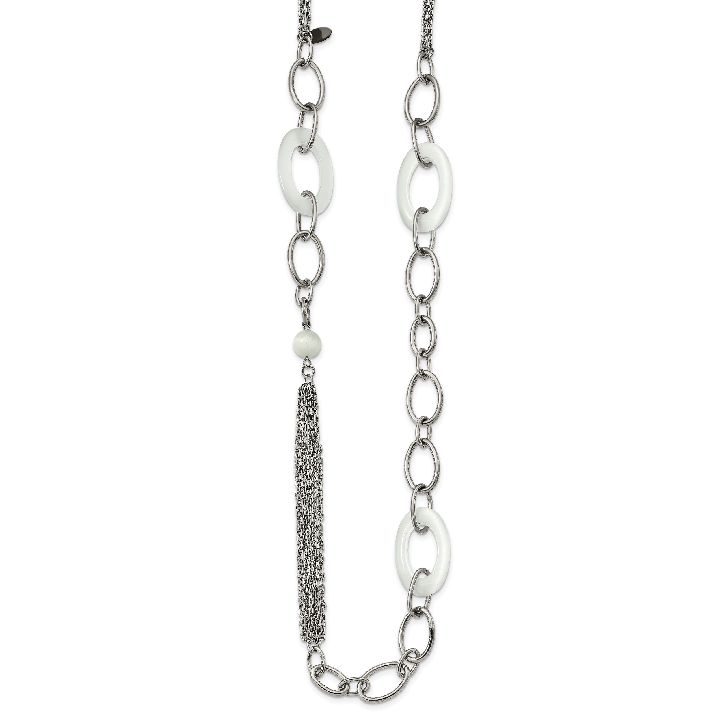White Cat's Eye Slip-On Necklace in Stainless Steel