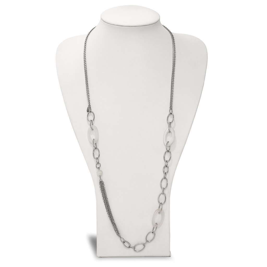White Cat's Eye Slip-On Necklace in Stainless Steel