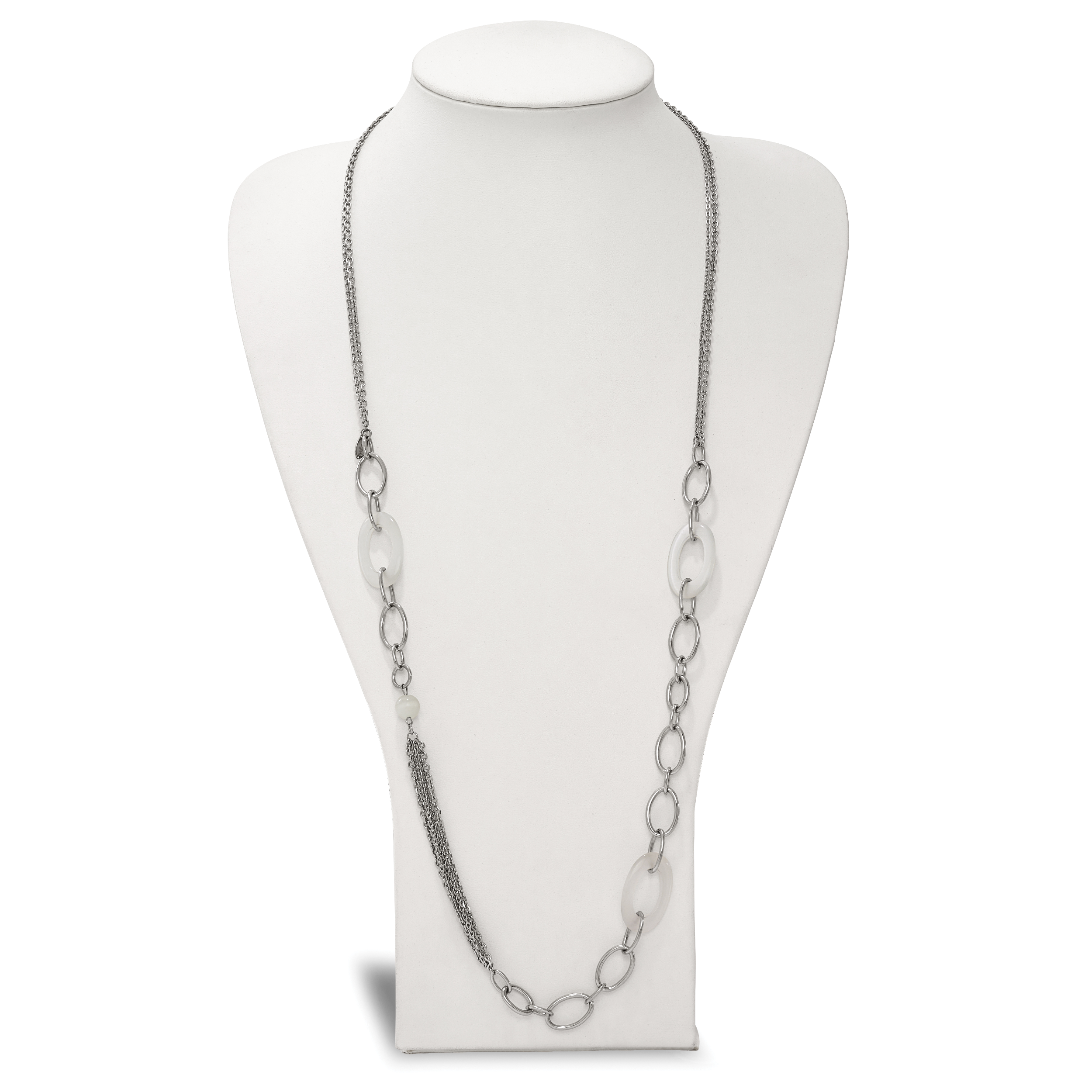 White Cat's Eye Slip-On Necklace in Stainless Steel