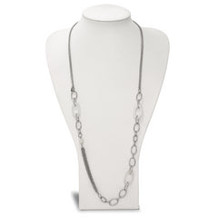 Stainless Steel Polished w/White Cat's Eye Slip-on 38in Necklace