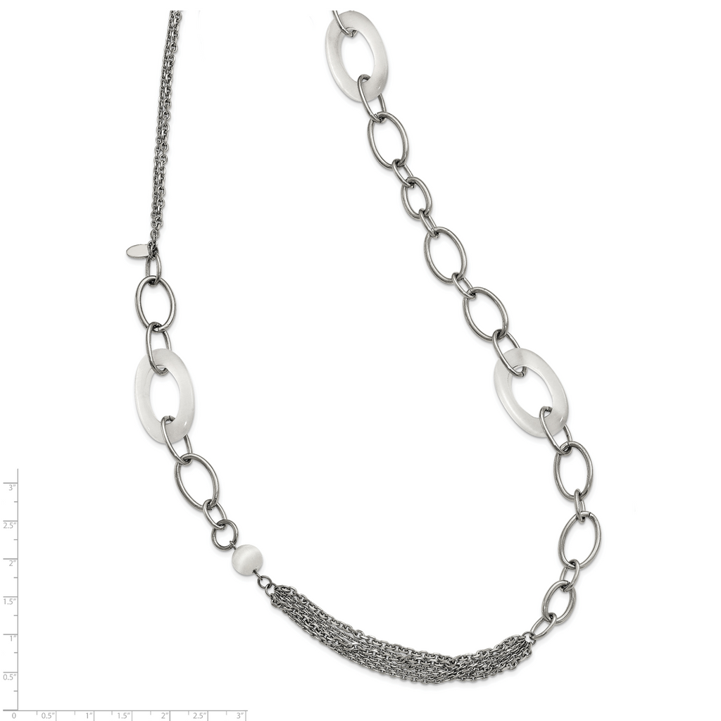 White Cat's Eye Slip-On Necklace in Stainless Steel
