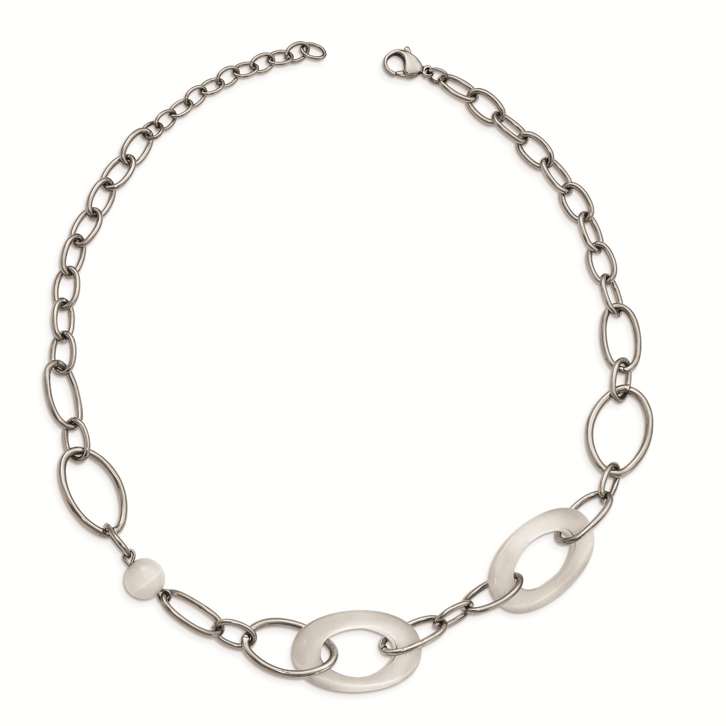 White Cat's Eye Necklace in Stainless Steel