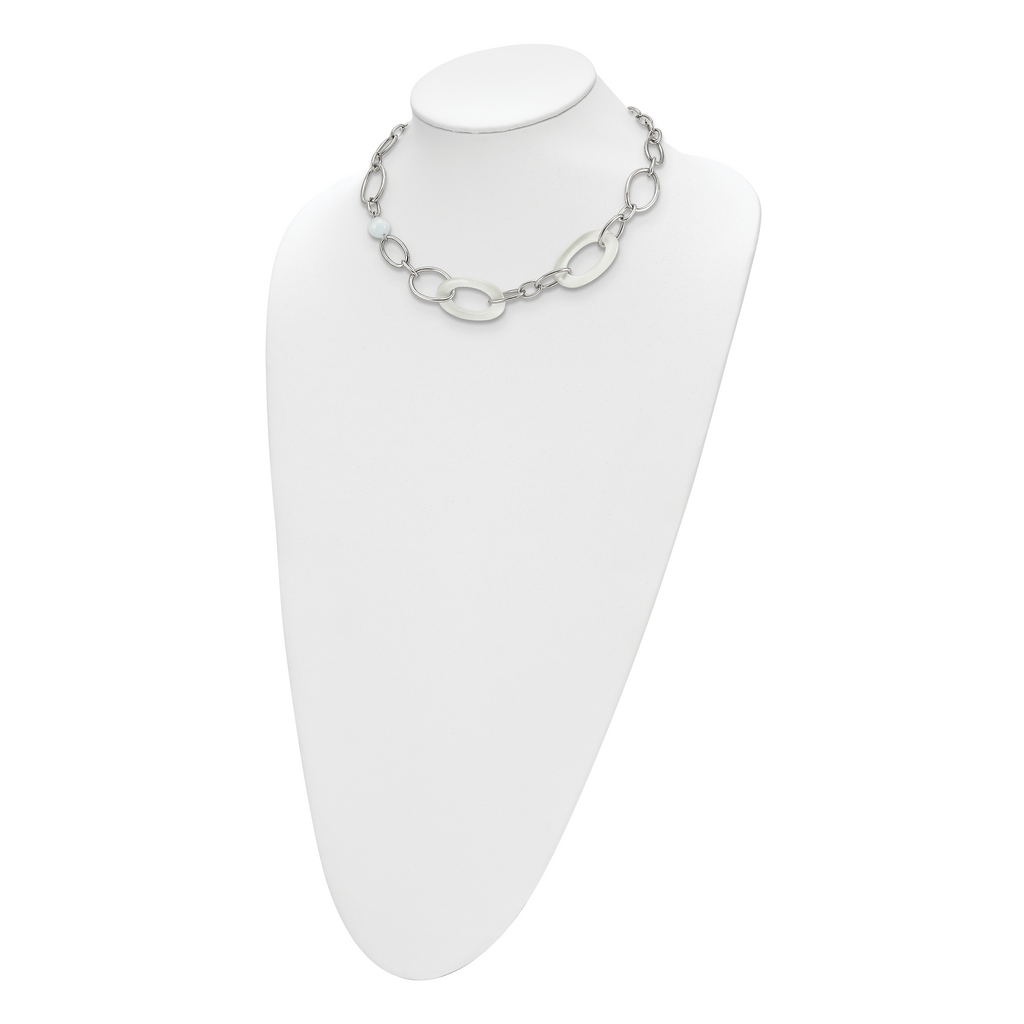 White Cat's Eye Necklace in Stainless Steel