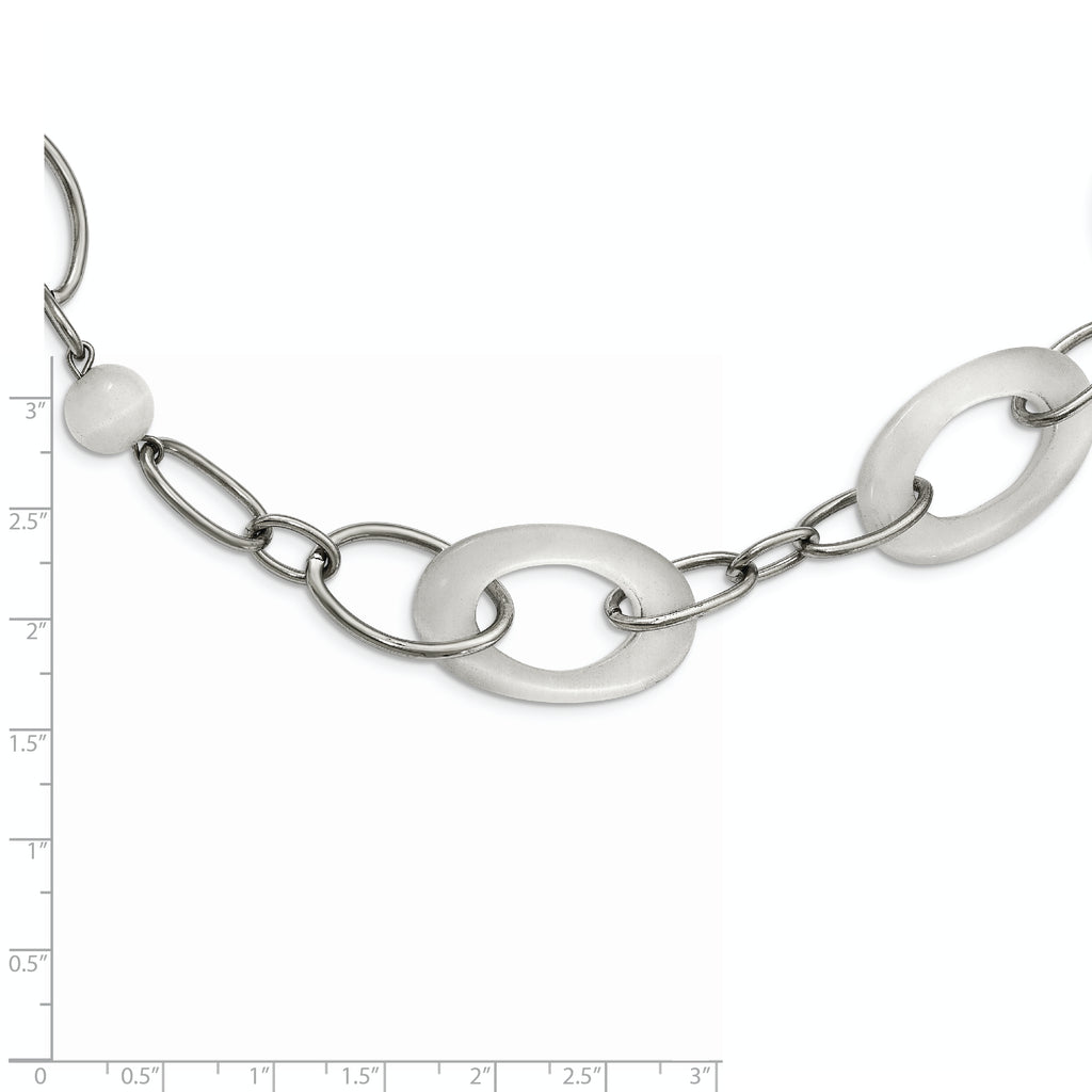 White Cat's Eye Necklace in Stainless Steel