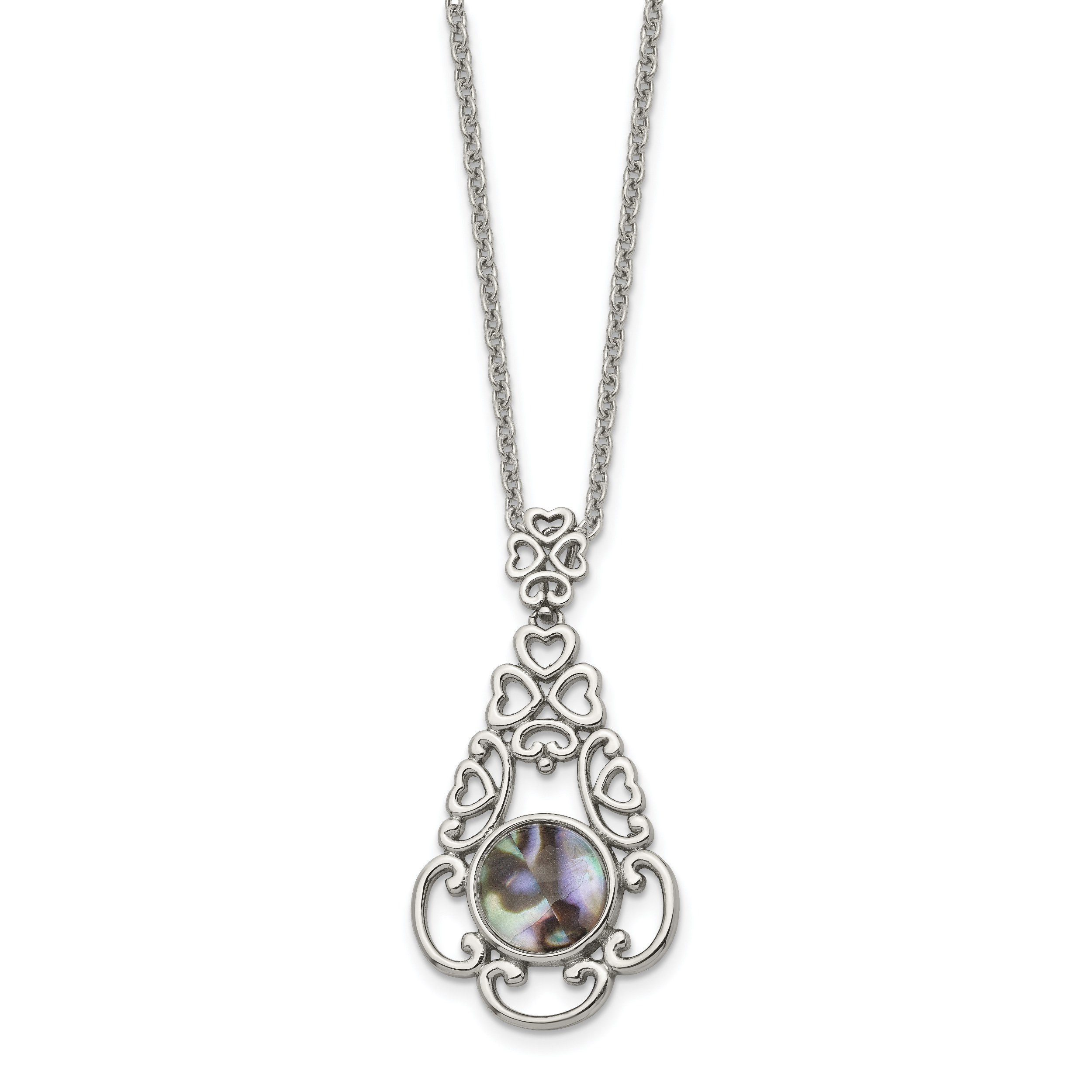 Stainless Steel Polished Imitation Abalone 16in w/2in ext Necklace Secondary image