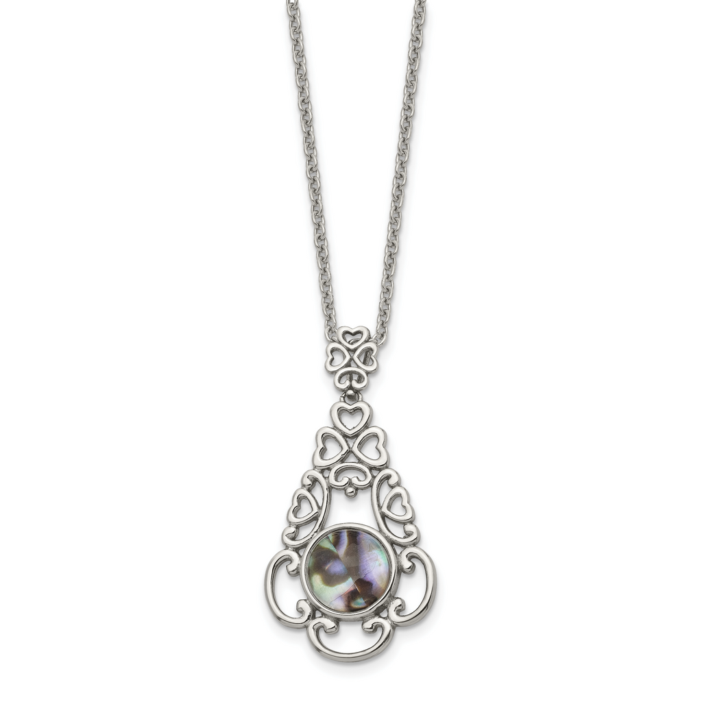 Stainless Steel Polished Imitation Abalone 16in w/2in ext Necklace