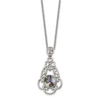 Stainless Steel Polished Imitation Abalone 16in w/2in ext Necklace