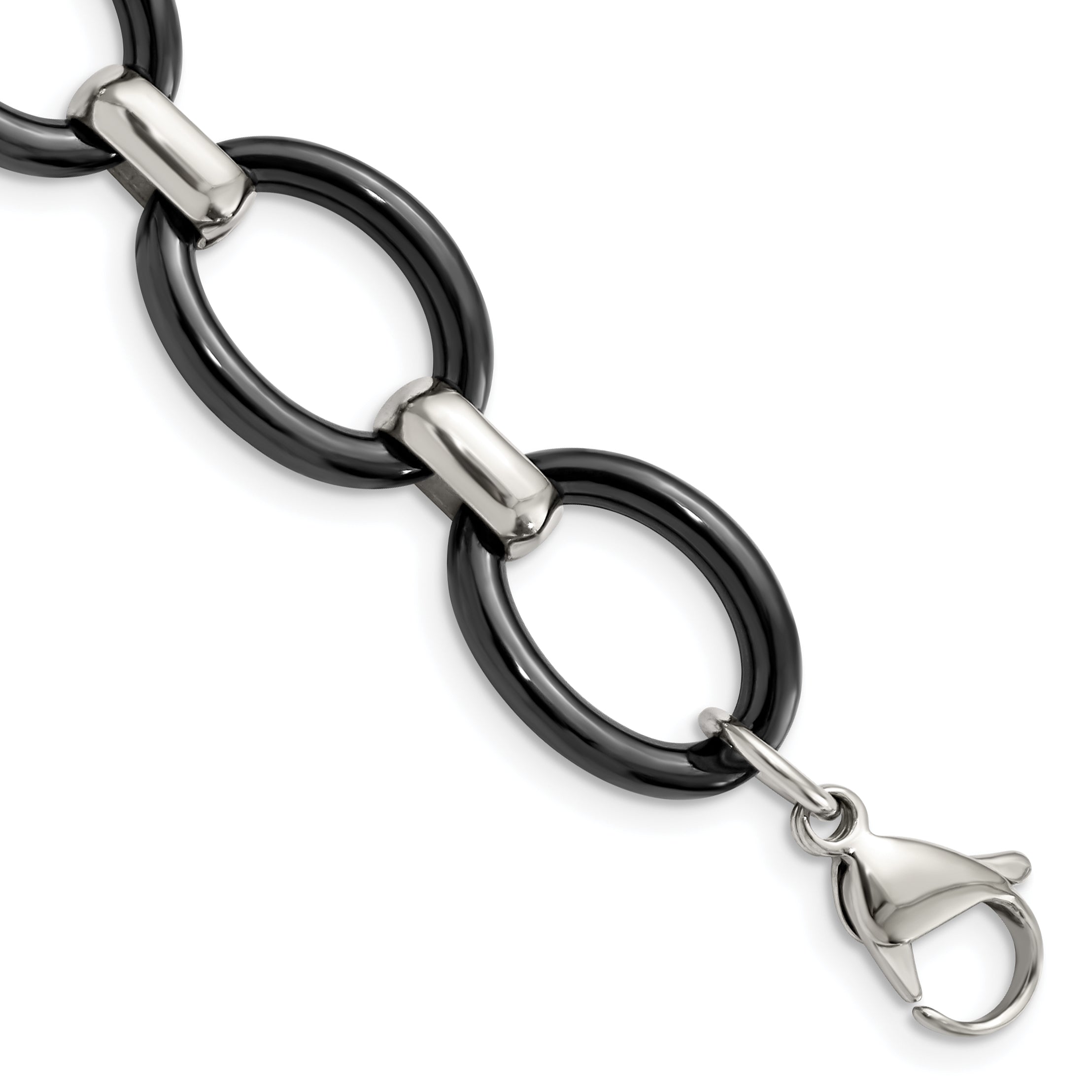 Stainless Steel Polished w/Black Ceramic w/2in ext. 30in Necklace Secondary image