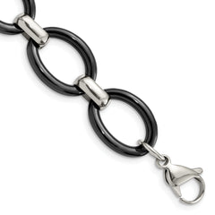 Stainless Steel Polished w/Black Ceramic w/2in ext. 30in Necklace