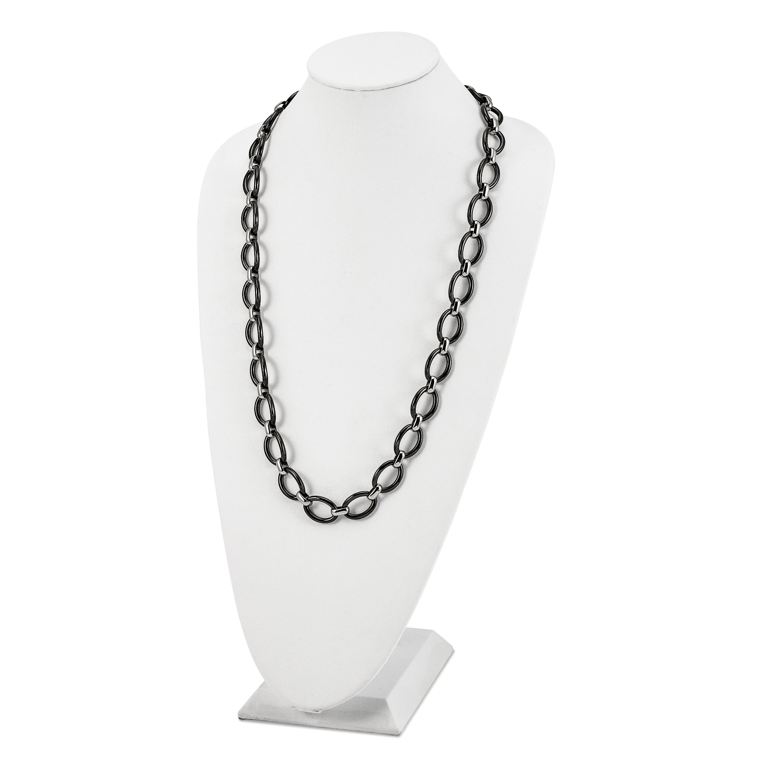 Stainless Steel Polished w/Black Ceramic w/2in ext. 30in Necklace