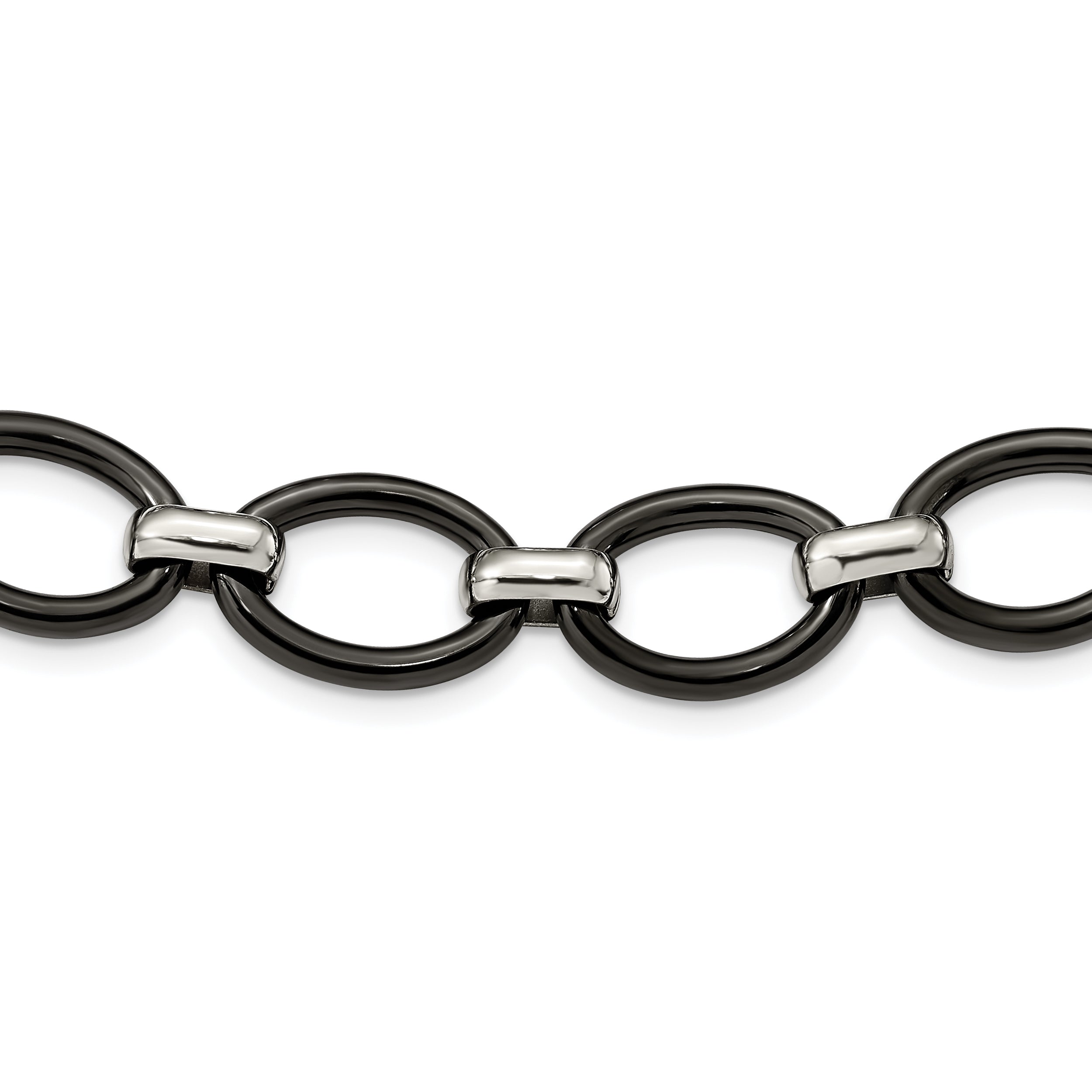 Stainless Steel Polished w/Black Ceramic w/2in ext. 30in Necklace Main image