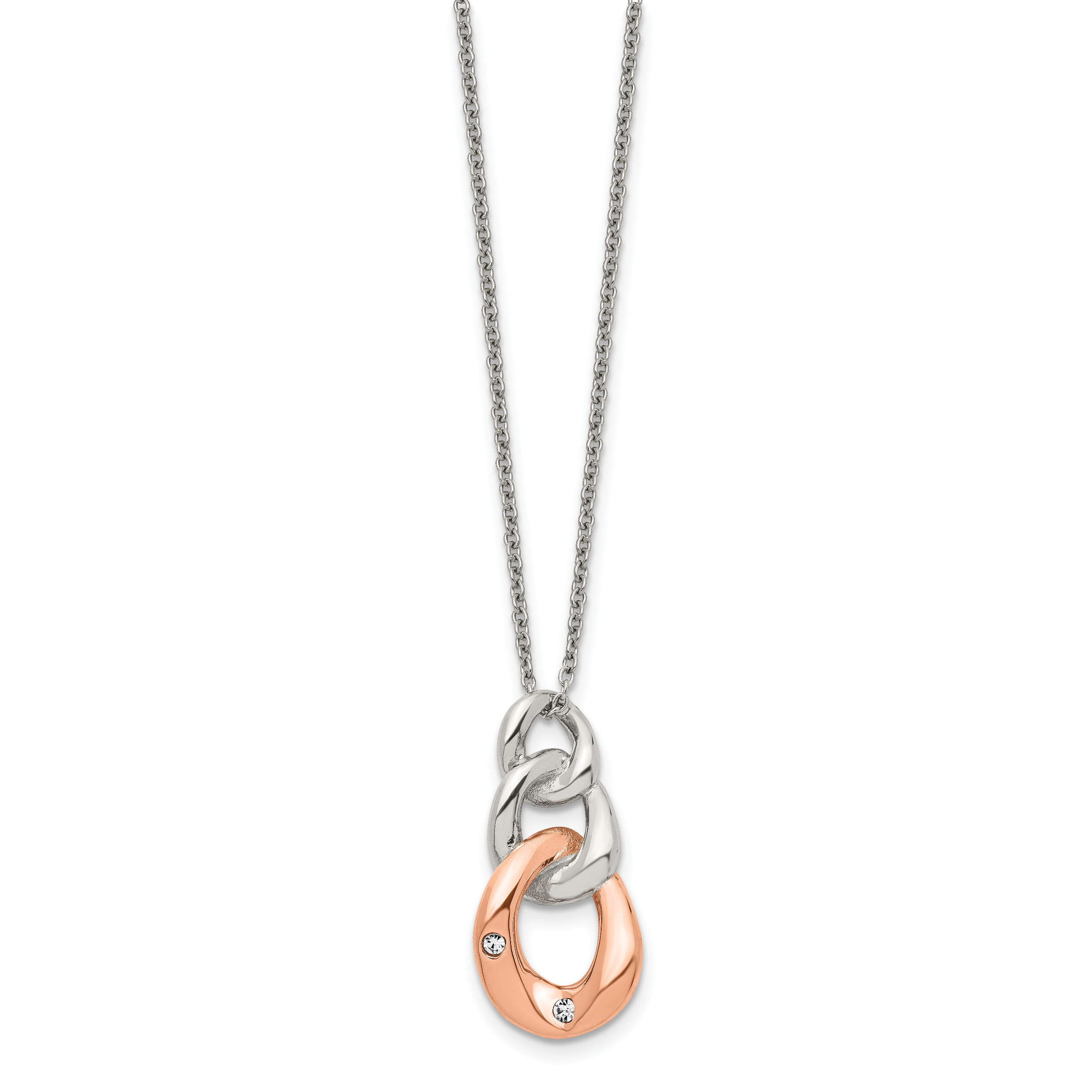 Stainless Steel Polished Rose IP-plated w/Crystal Three Loop 18in Necklace Secondary image