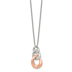 Stainless Steel Polished Rose IP-plated w/Crystal Three Loop 18in Necklace