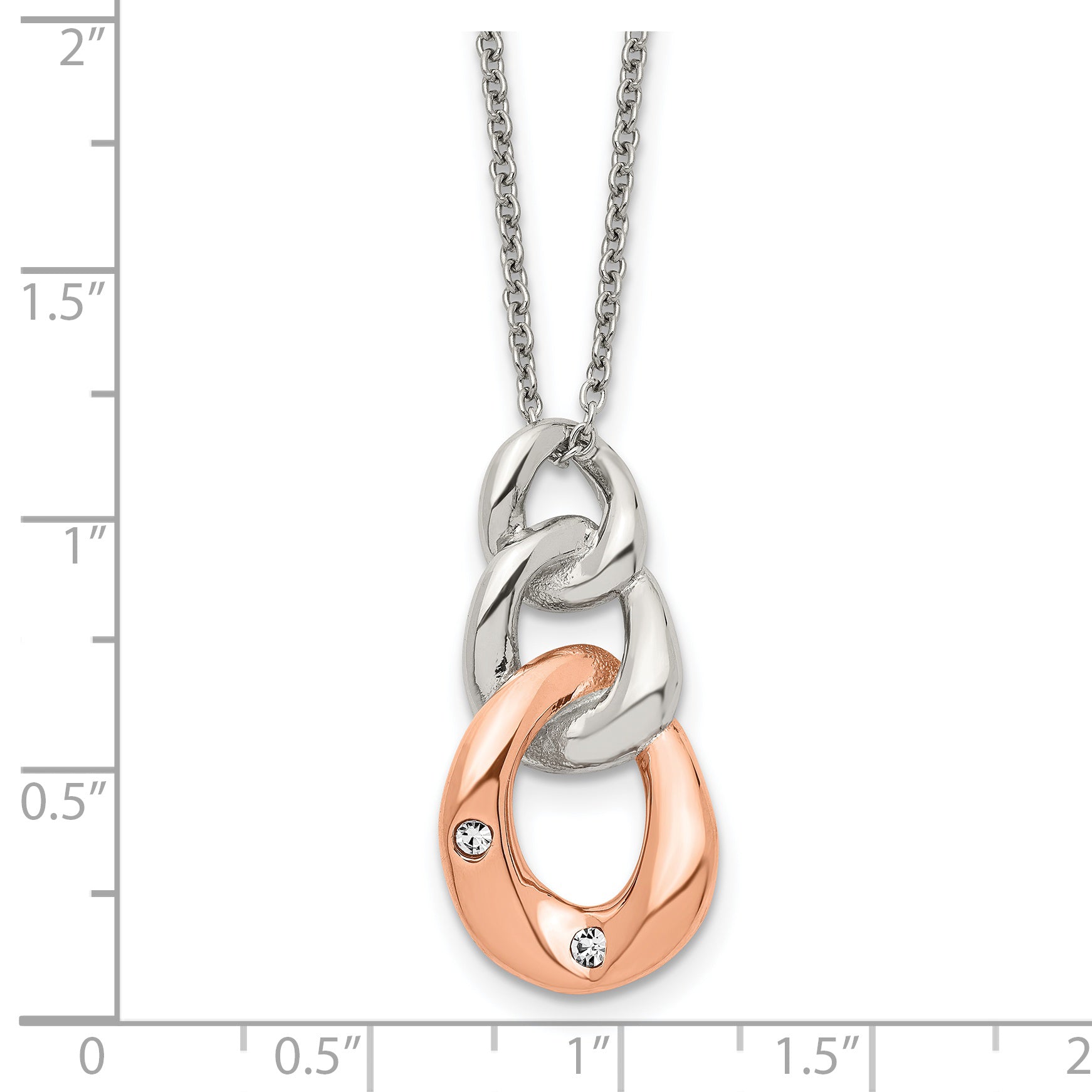 Stainless Steel Polished Rose IP-plated w/Crystal Three Loop 18in Necklace