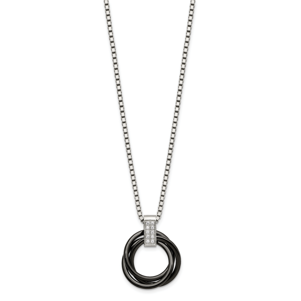 Multi-Circle CZ Necklace in Stainless Steel & Black Ceramic