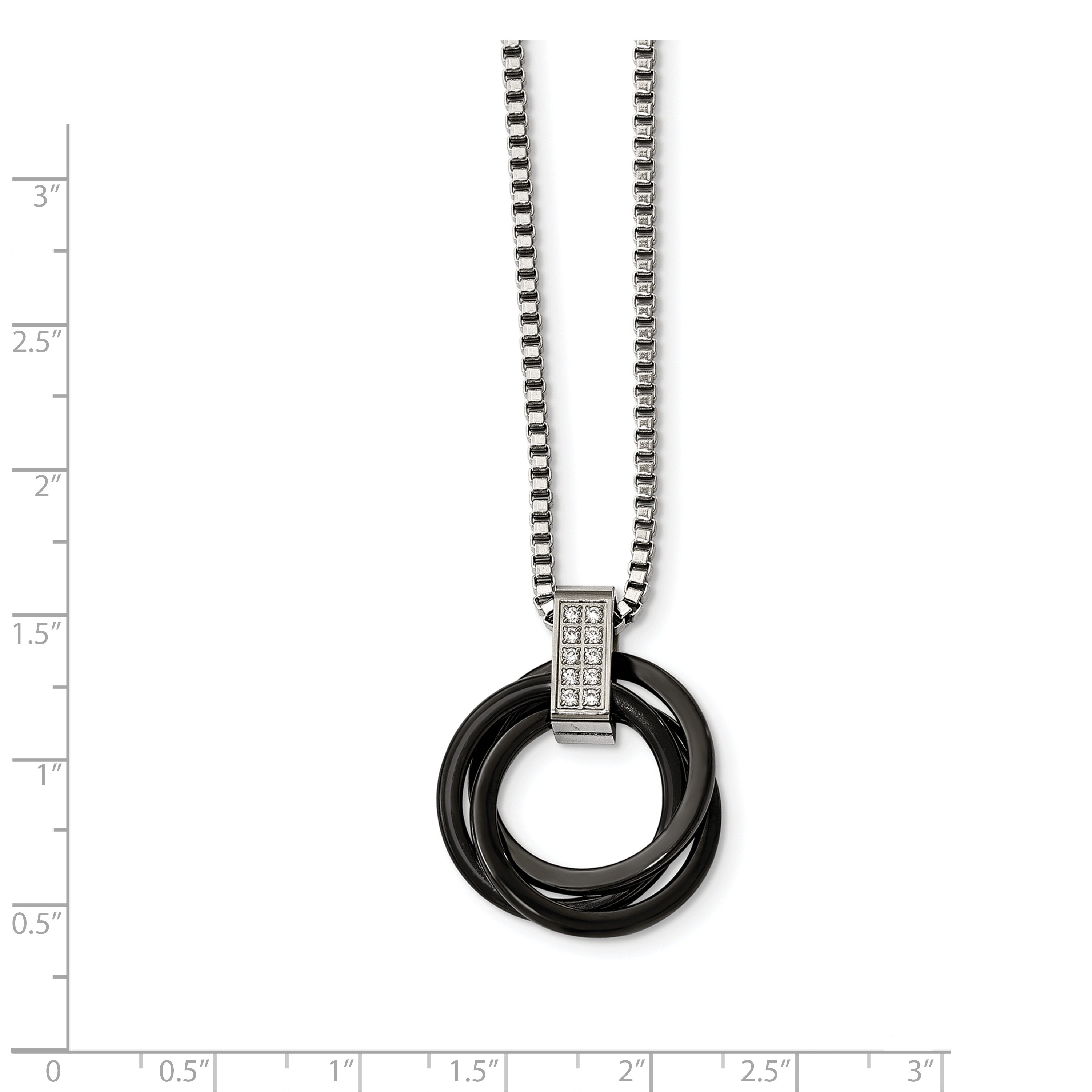 Multi-Circle CZ Necklace in Stainless Steel & Black Ceramic