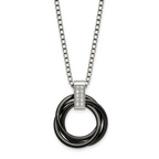 Stainless Steel Polished Black Ceramic Multi Circles w/CZ 22in Necklace