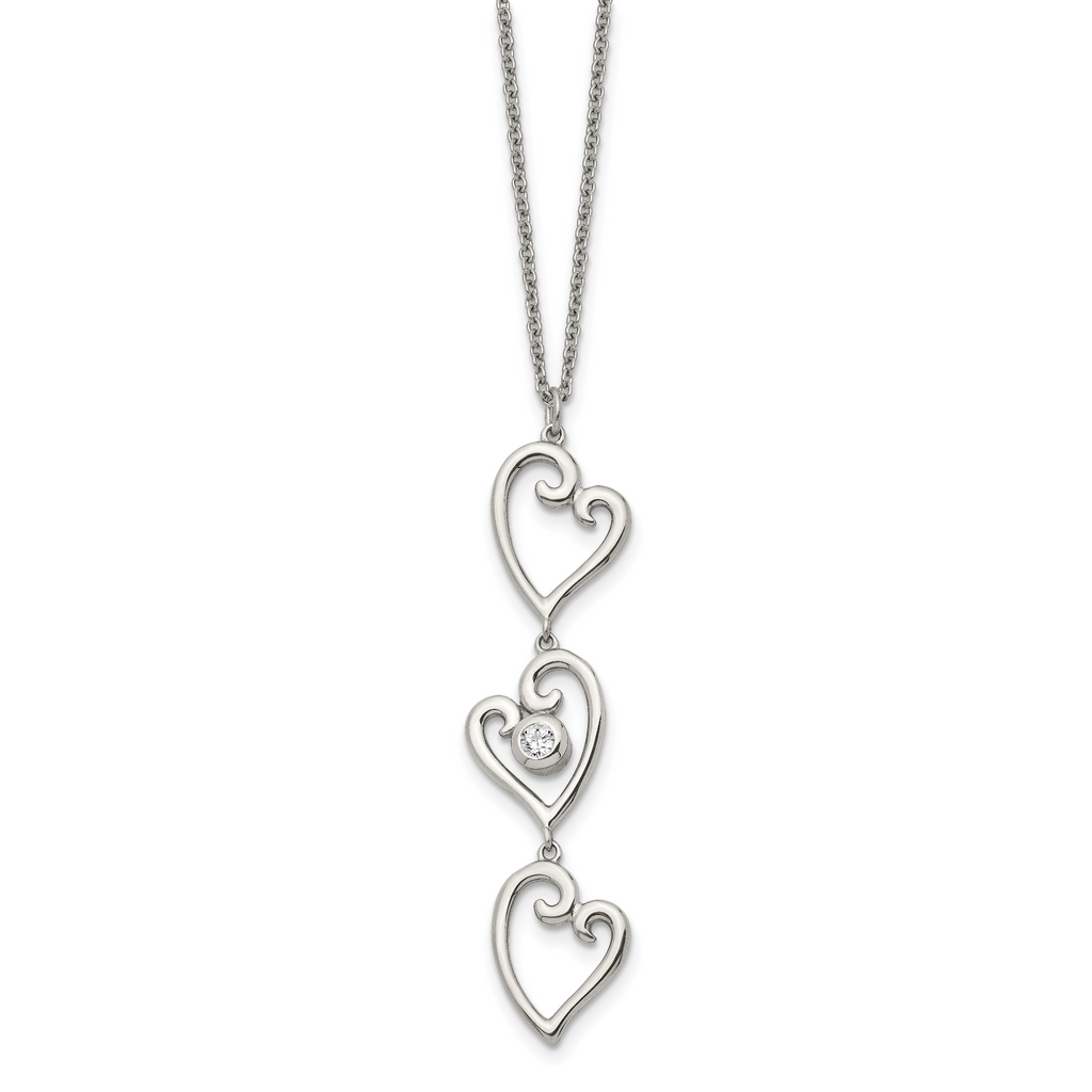 CZ Dangle Hearts Necklace in Stainless Steel