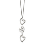 CZ Dangle Hearts Necklace in Stainless Steel