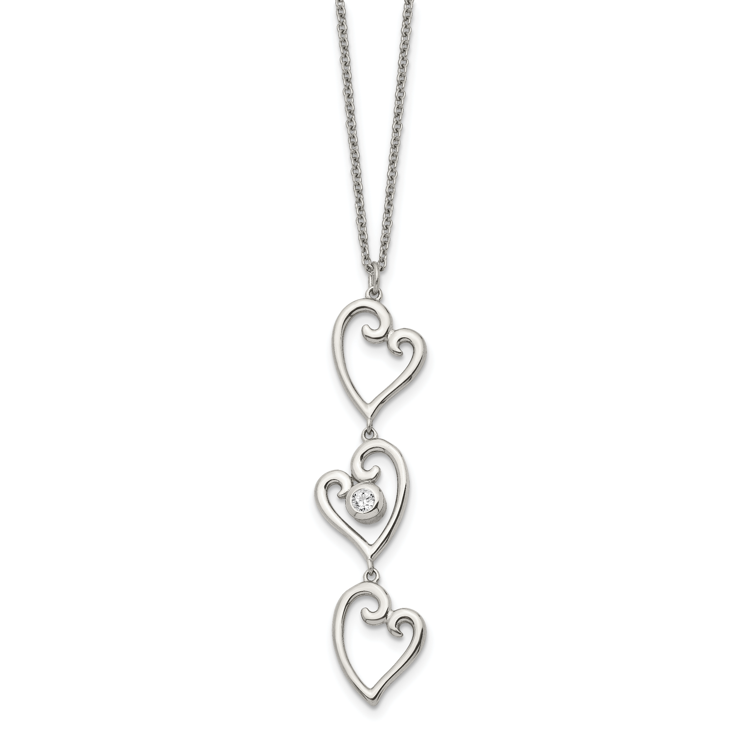 CZ Dangle Hearts Necklace in Stainless Steel