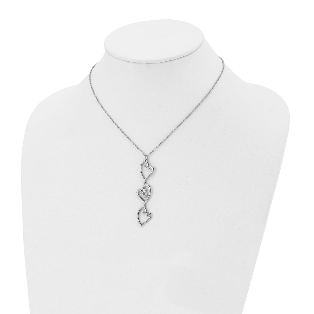 CZ Dangle Hearts Necklace in Stainless Steel