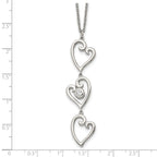 CZ Dangle Hearts Necklace in Stainless Steel