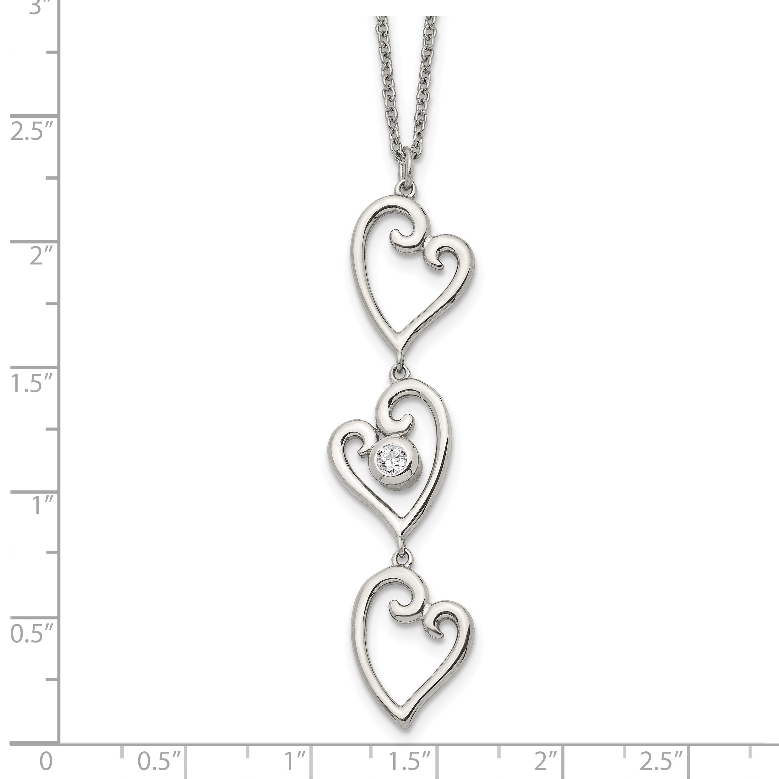 CZ Dangle Hearts Necklace in Stainless Steel