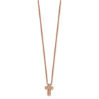 Stainless Steel Polished Rose IP-plated w/CZ Cross w/2in ext Necklace