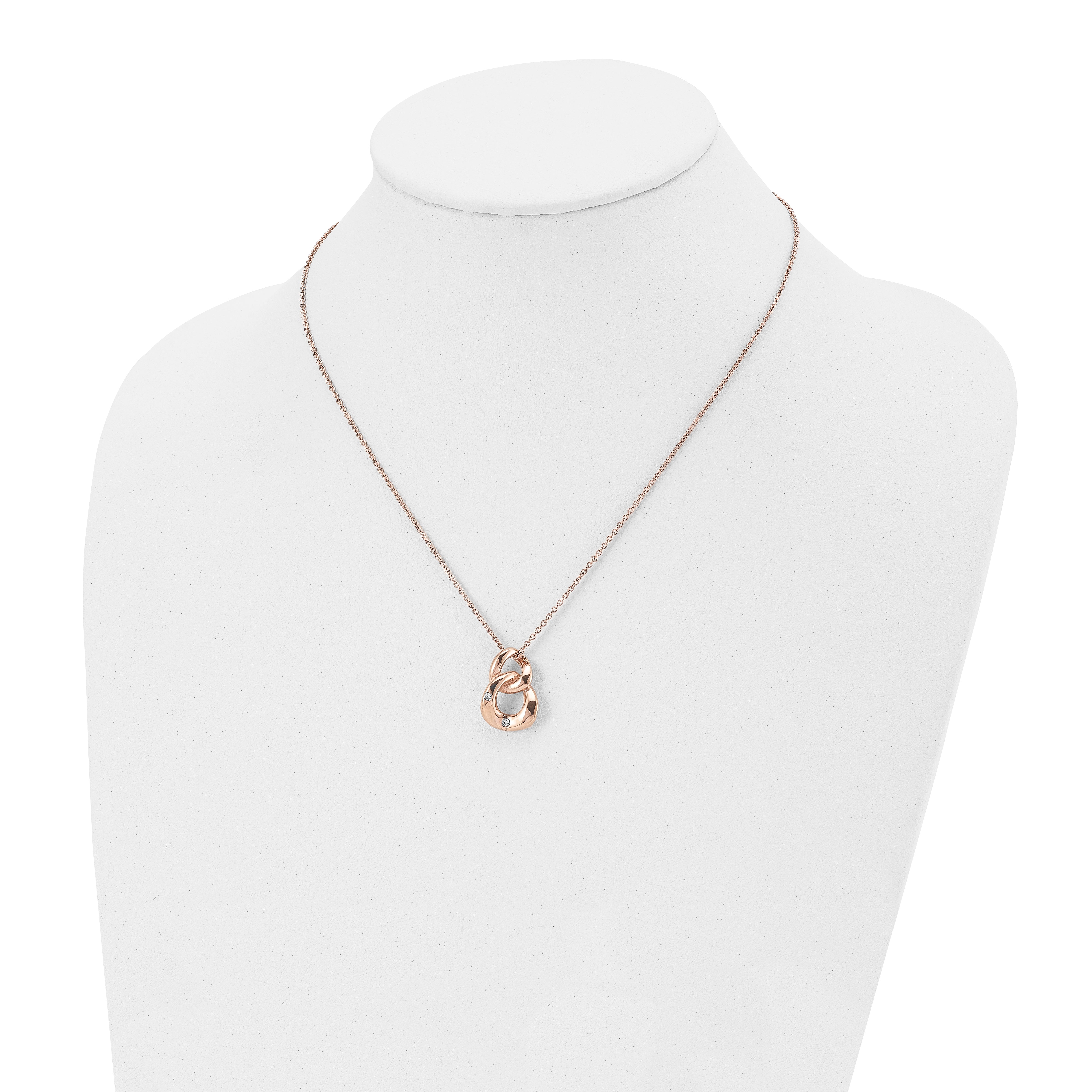 Stainless Steel Polished Rose IP-plated w/Crystal Two Loop 18in Necklace